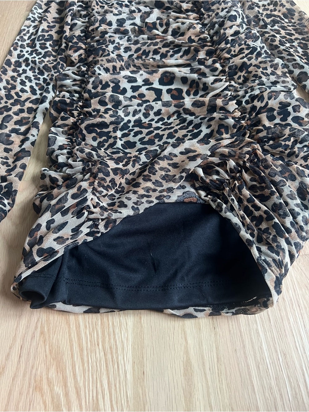Aqua Leopard Print Ruched Long-Sleeve Mini Dress - Brown & Black - Picture 3 of 3